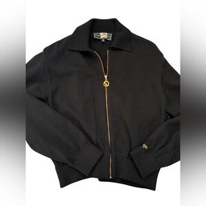 St. John Sport Thick Santana Knit Sweater Jacket Cardigan Coat Black Size P